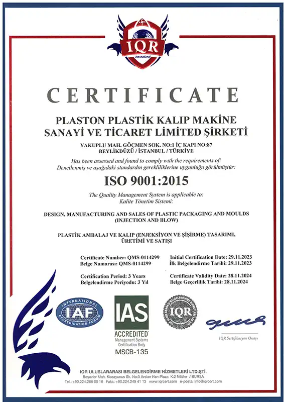 Plaston ISO 9001 certificate document
