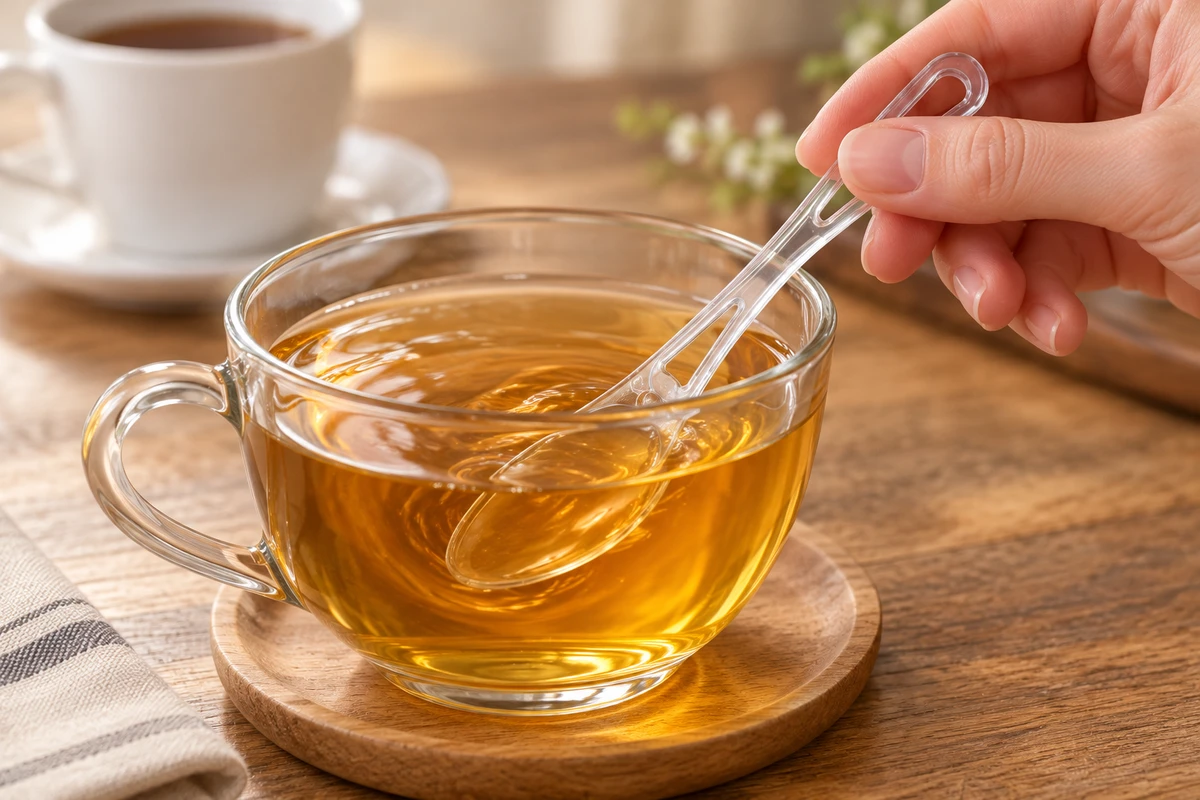 Honey spoon used to stir honey into tea