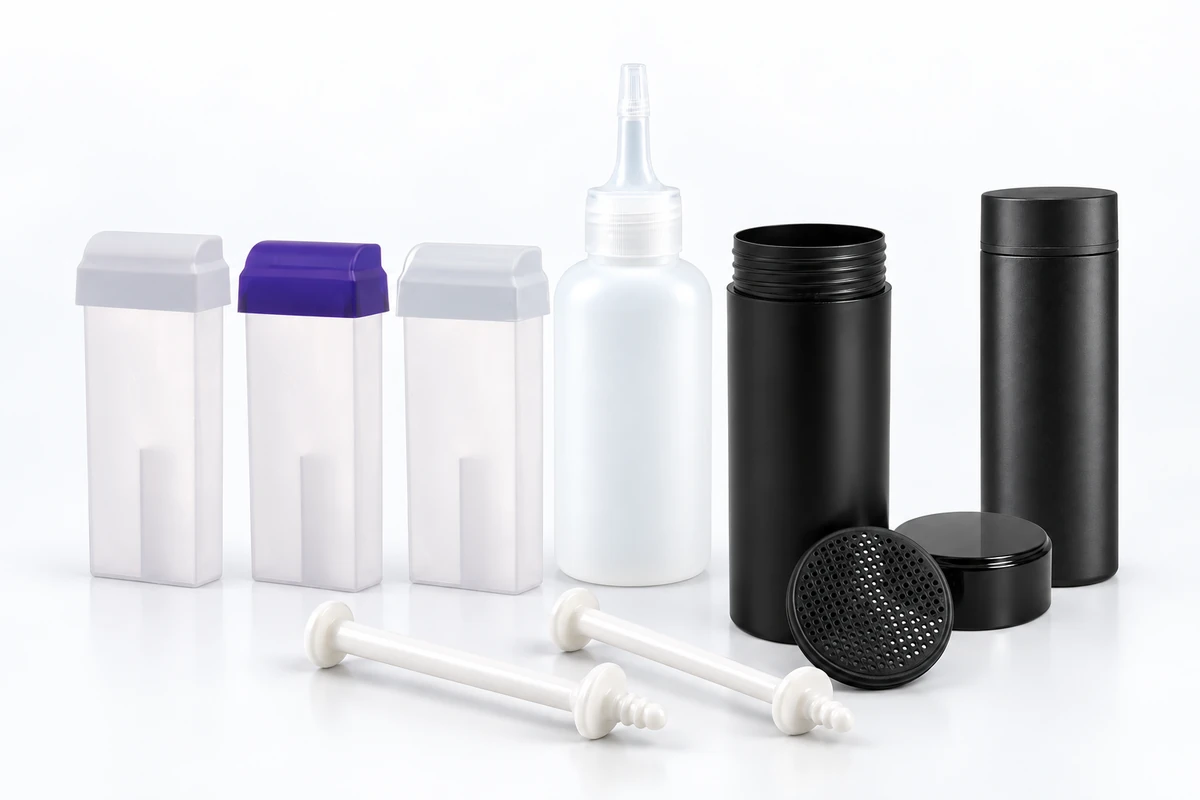 Plaston plastic bottles, jars and roll-on wax cartridge packaging