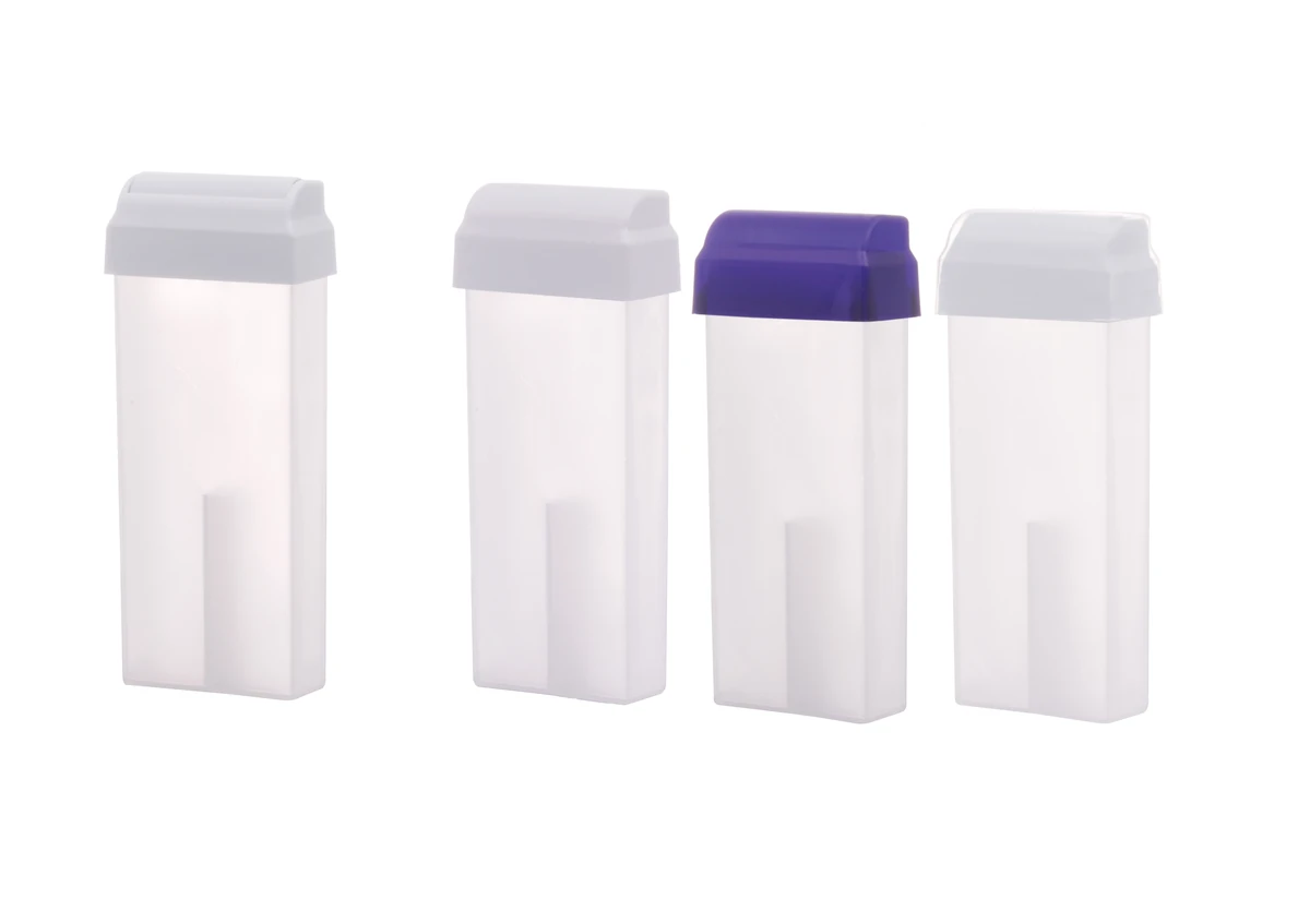 Four roll-on wax cartridge options with white and purple heads