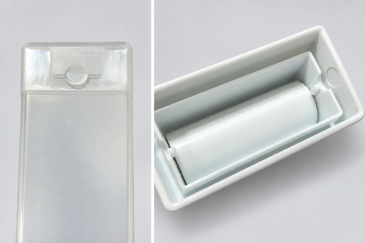 Close-up photographs of cartridge body and internal roller head details