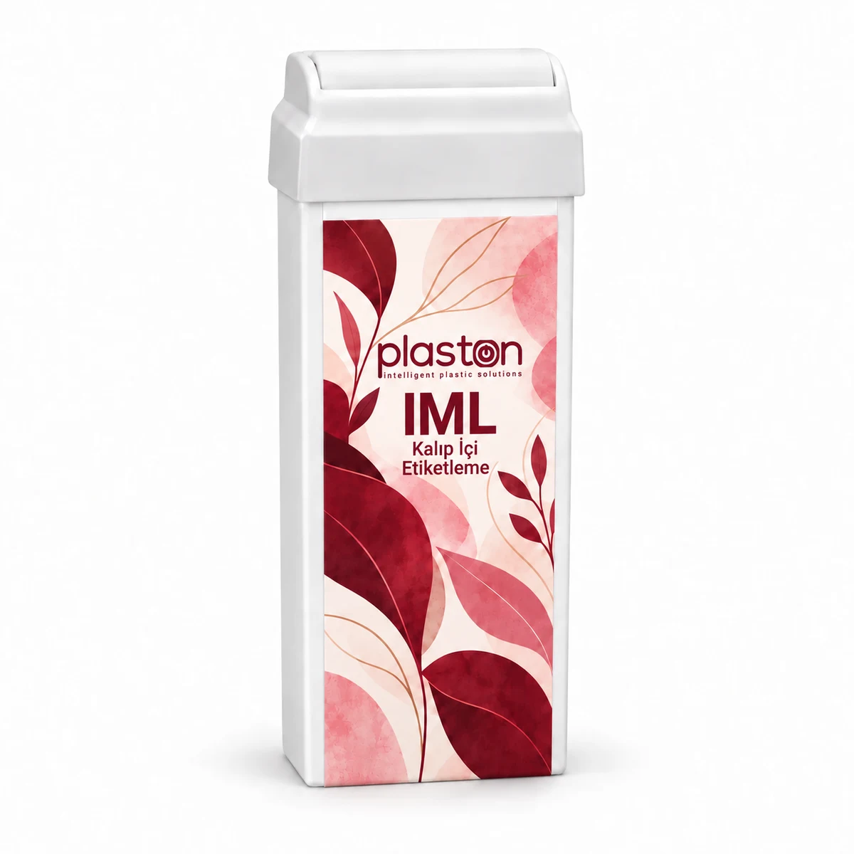 Illustrative Plaston IML branding on a roll-on wax cartridge